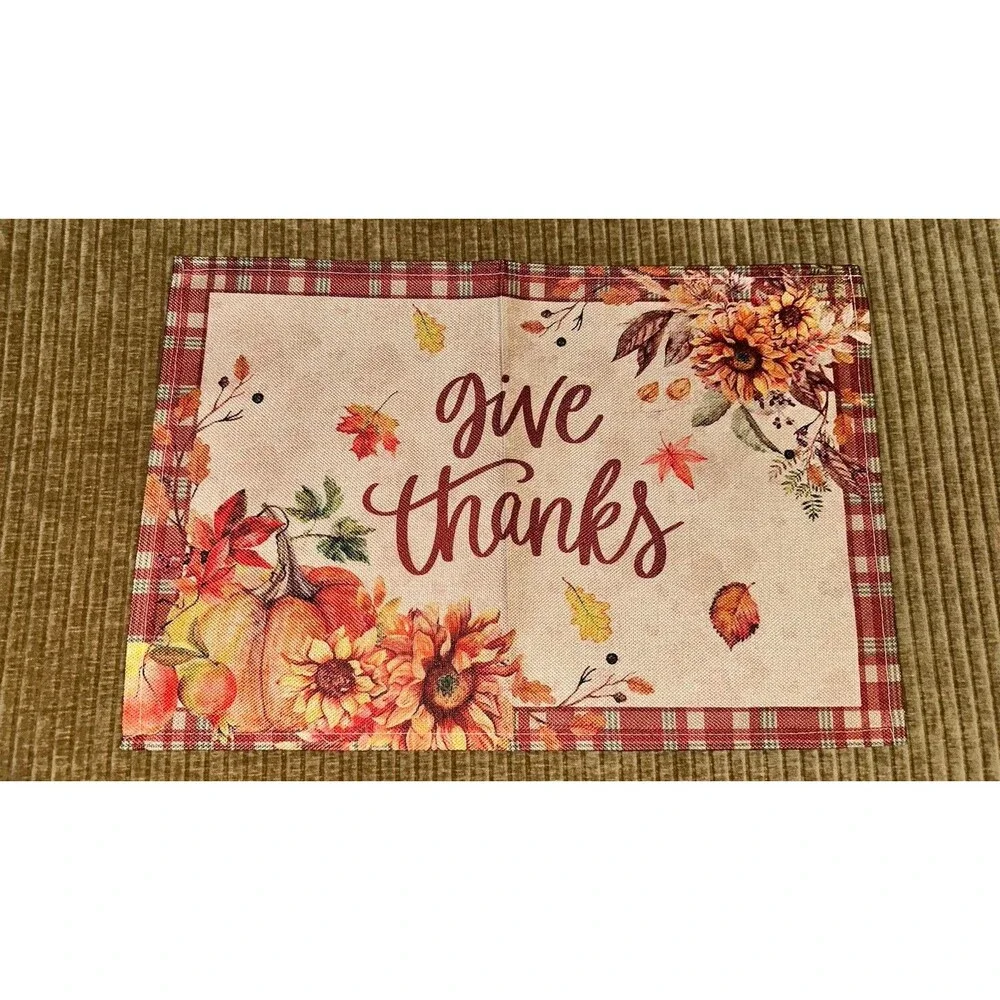 Set Of 6 Harvest Themed Fall Autumn Placemats Leaf Foliage Gingham Check